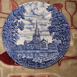 Royal Essex Shakespeare Country Trinity Church Stratford Avon Blue White Saucer